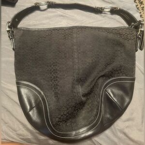Vintage Coach Black Signature Hobo Shoulder Bag